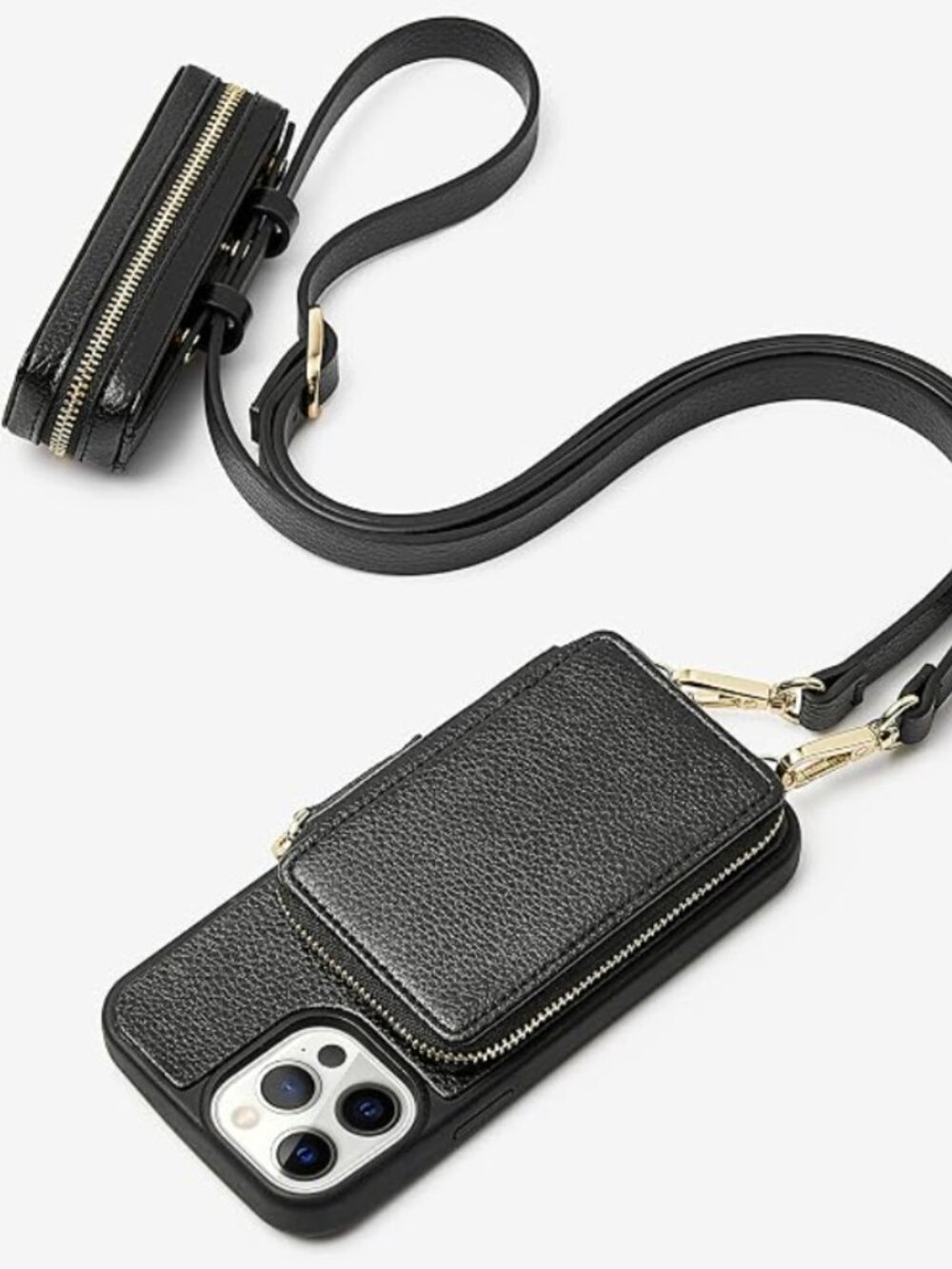 iPhone Crossbody Wallet Case with Extra Pouch for key, lipstick, etc.